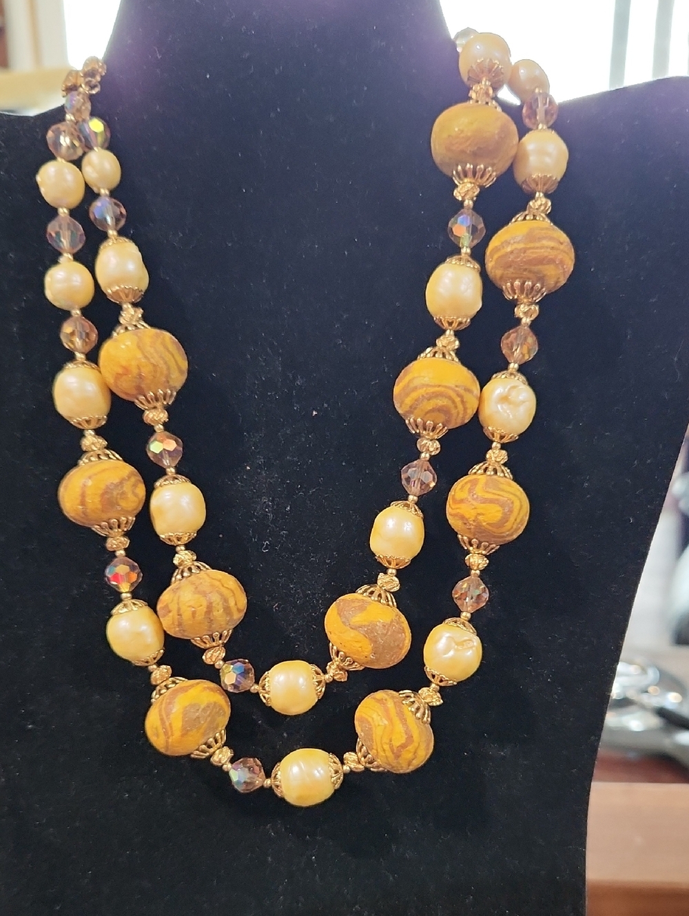 Elegant Yellow Beaded Double-Strand Necklace - 15" - 18"